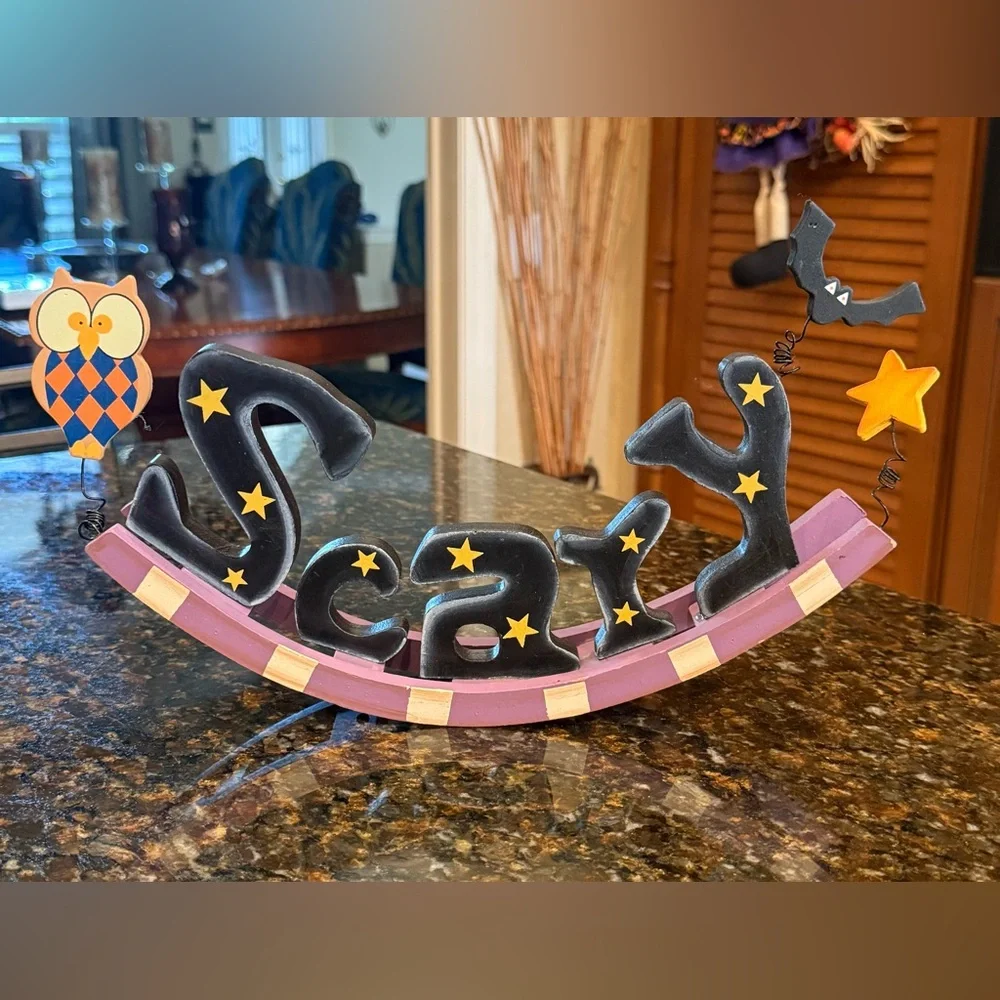 Vintage Halloween 'Scary' Decorative Wood Sign